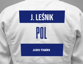Judo GI with a backnumber showing the name Juliusz Leśnik from Judo Tigers