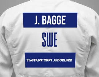 Judo GI with a backnumber showing the name Juni Bagge from Staffanstorps Judoklubb