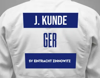 Judo GI with a backnumber showing the name Justin Kunde from SV Eintracht Zinnowitz
