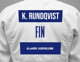 Judo GI with a backnumber showing the name Kaarlo Rundqvist from Ålands Judoklubb