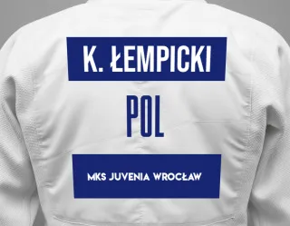 Judo GI with a backnumber showing the name Kacper łempicki from MKS Juvenia Wrocław