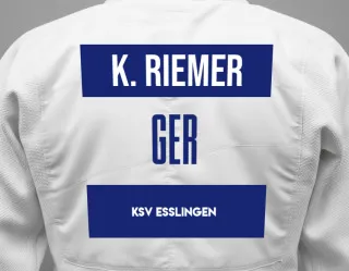 Judo GI with a backnumber showing the name Kalle Riemer from KSV Esslingen