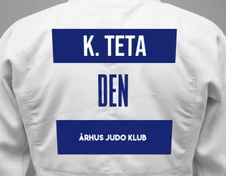 Judo GI with a backnumber showing the name Kamal Teta from Århus Judo Klub