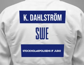 Judo GI with a backnumber showing the name Kanna Dahlström from Stockholmspolisens IF Judo