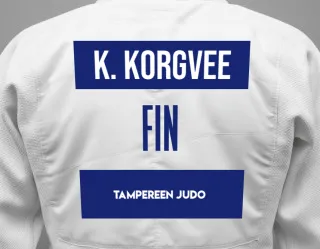 Judo GI with a backnumber showing the name Karl Korgvee from Tampereen Judo