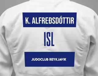 Judo GI with a backnumber showing the name Karólína Alfreðsdóttir from Judoclub Reykjavik