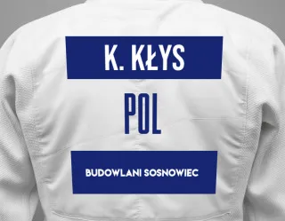 Judo GI with a backnumber showing the name Karolina Kłys from Budowlani Sosnowiec