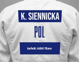 Judo GI with a backnumber showing the name Karolina Siennicka from Safari judo team