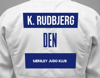 Judo GI with a backnumber showing the name Kenneth Møller Rudbjerg from Særslev Judo Klub
