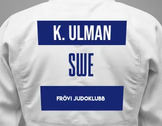 Judo GI with a backnumber showing the name Kevin Ulman from Frövi Judoklubb