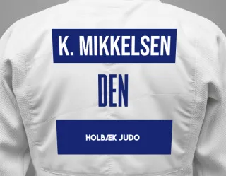 Judo GI with a backnumber showing the name Kian Mikkelsen from Holbæk Judo