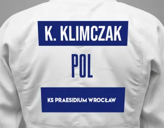 Judo GI with a backnumber showing the name Kinga Klimczak from KS Praesidium Wrocław