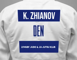 Judo GI with a backnumber showing the name Kioll Zhianov from Lyngby Judo & Ju-Jutsu Klub