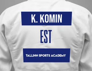 Judo GI with a backnumber showing the name Kirill Komin from Tallinn Sports Academy