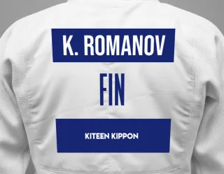 Judo GI with a backnumber showing the name Kirill Romanov from Kiteen Kippon