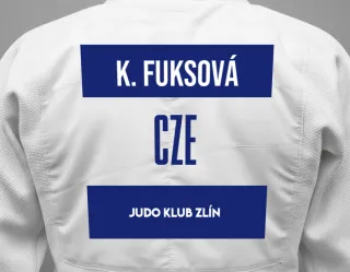 Judo GI with a backnumber showing the name Klara Fuksová from Judo Klub Zlín