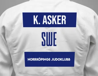 Judo GI with a backnumber showing the name Klas Asker from Norrköpings Judoklubb
