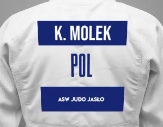 Judo GI with a backnumber showing the name Klaudia Molek from ASW Judo Jasło