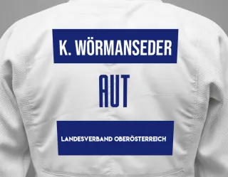 Judo GI with a backnumber showing the name Klaus Wörmanseder from Landesverband Oberösterreich