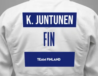 Judo GI with a backnumber showing the name Konsta Juntunen from Team Finland