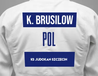 Judo GI with a backnumber showing the name Konstantyn Brusilow from KS Judokan Szczecin