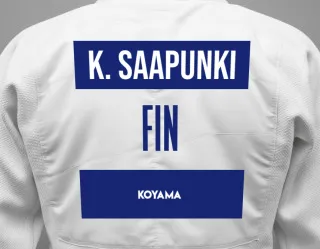 Judo GI with a backnumber showing the name Kristian Saapunki from Koyama