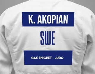Judo GI with a backnumber showing the name Kristina Akopian from GAK Enighet - Judo