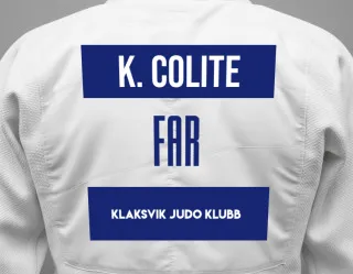 Judo GI with a backnumber showing the name Kristina Margretha Dahl Colite from Klaksvik Judo Klubb