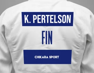 Judo GI with a backnumber showing the name Kristofer Pertelson from Chikara Sport