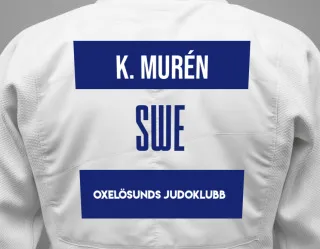 Judo GI with a backnumber showing the name Kristoffer Murén from Oxelösunds Judoklubb