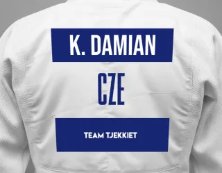 Judo GI with a backnumber showing the name Kubiak Damian from Team Tjekkiet