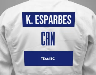 Judo GI with a backnumber showing the name Kylee Esparbes from Team BC