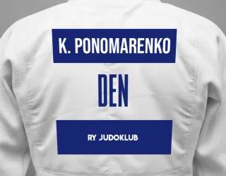 Judo GI with a backnumber showing the name Kyrylo Ponomarenko from Ry Judoklub