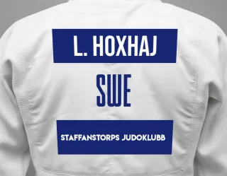 Judo GI with a backnumber showing the name Labinot Hoxhaj from Staffanstorps Judoklubb