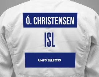 Judo GI with a backnumber showing the name ólafía Dís Christensen from Umfs Selfoss