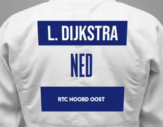 Judo GI with a backnumber showing the name Lammert Dijkstra from RTC Noord Oost