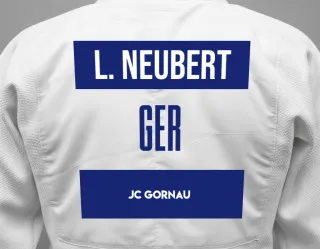 Judo GI with a backnumber showing the name Lara Neubert from JC Gornau