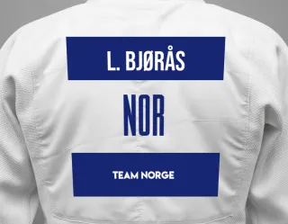 Judo GI with a backnumber showing the name Lars Bjørås from Team Norge
