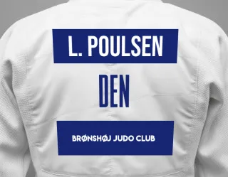 Judo GI with a backnumber showing the name Lasse Lystrup Poulsen from Brønshøj Judo Club