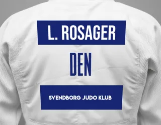 Judo GI with a backnumber showing the name Lasse Rosager from Svendborg Judo Klub