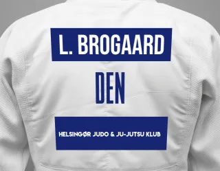 Judo GI with a backnumber showing the name Lauge Brogaard from Helsingør Judo & Ju-Jutsu Klub