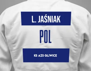 Judo GI with a backnumber showing the name Laura Jaśniak from KS AZS Gliwice