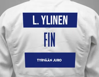 Judo GI with a backnumber showing the name Lauri Ylinen from Tyrvään Juro