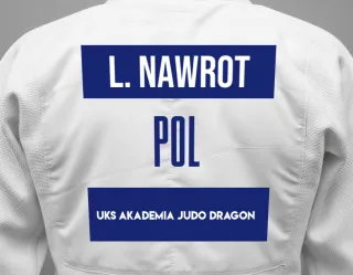 Judo GI with a backnumber showing the name Lea  Nawrot from UKS Akademia Judo Dragon
