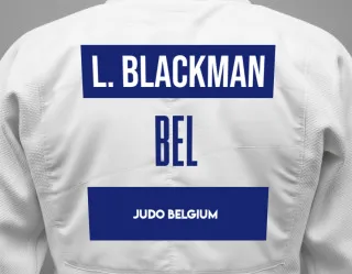 Judo GI with a backnumber showing the name Lea Blackman from Judo Belgium