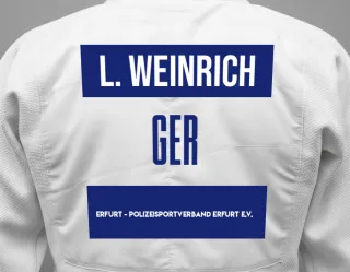 Judo GI with a backnumber showing the name Leander Weinrich from Erfurt - Polizeisportverband Erfurt e.V.