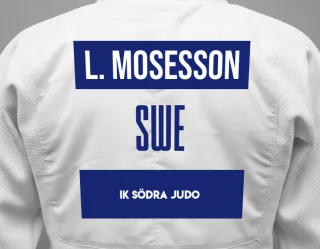 Judo GI with a backnumber showing the name Lechao Mosesson from IK Södra Judo