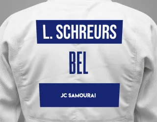 Judo GI with a backnumber showing the name Leio Schreurs from JC Samourai