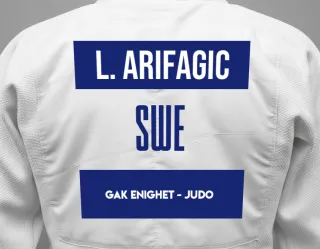 Judo GI with a backnumber showing the name Lejla Arifagic from GAK Enighet - Judo