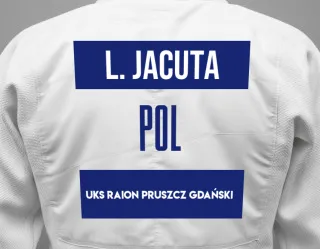 Judo GI with a backnumber showing the name Lena Jacuta from UKS Raion Pruszcz Gdański